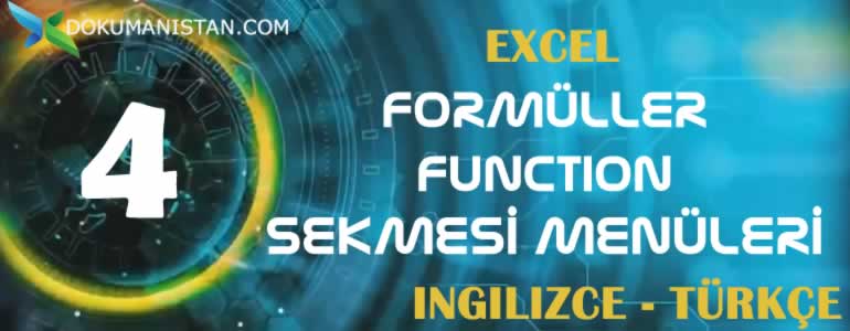 Excel Formüller - Function Sekmesi İngilizce Türkçe Karşılıkları
