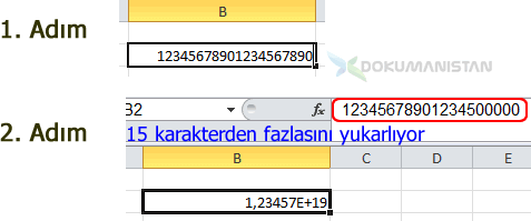 Excel Hücre İçinde Sayı Karakter Sınırı