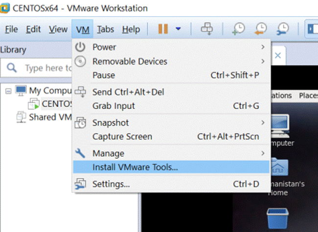 Install VMware Tools Menü