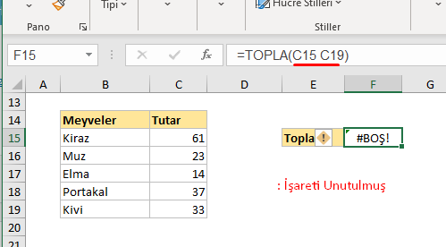 Excel #BOŞ! Hatası (#NULL) Hata Kodları